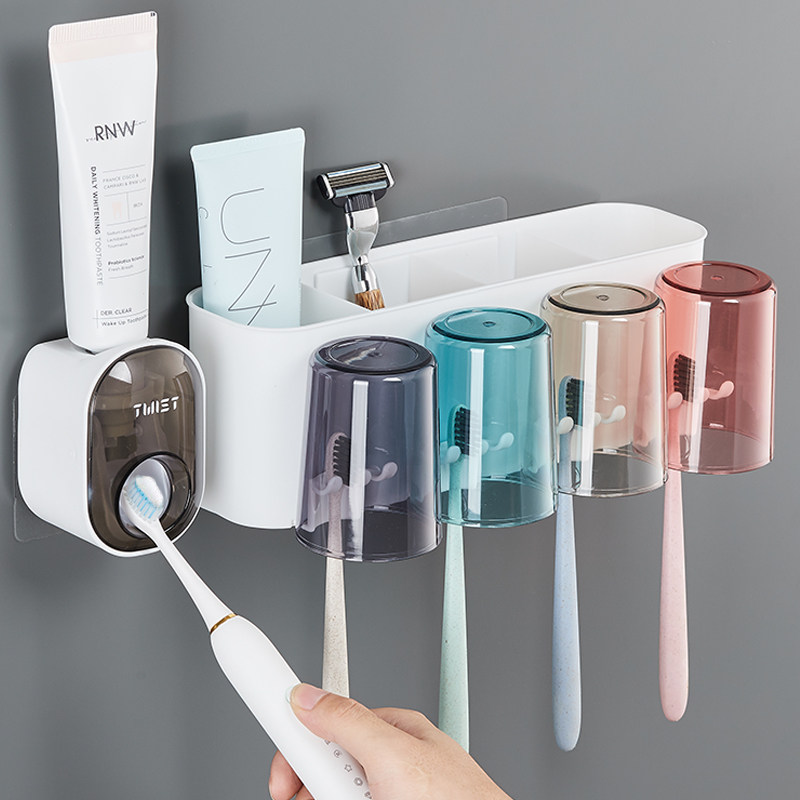 NeatHome Wall-Mounted Toothbrush Holder Set, No-Drill Bathroom Organizer with Automatic Toothpaste Dispenser & Cups
