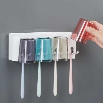 NeatHome Wall-Mounted Toothbrush Holder Set, No-Drill Bathroom Organizer with Automatic Toothpaste Dispenser & Cups