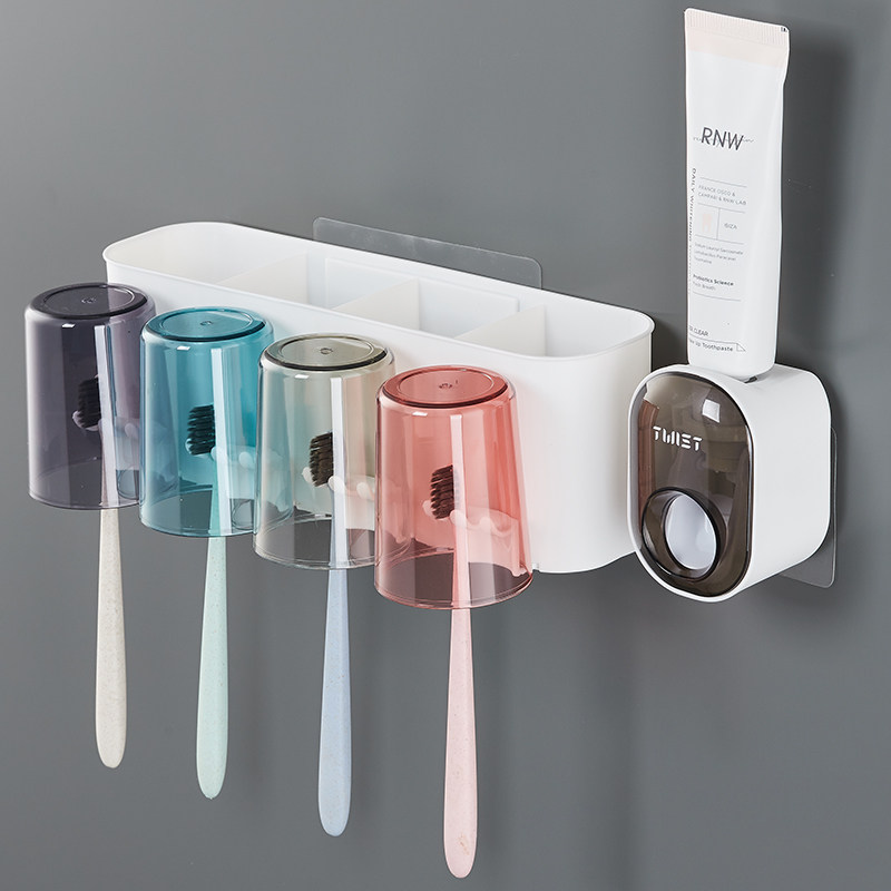 NeatHome Wall-Mounted Toothbrush Holder Set, No-Drill Bathroom Organizer with Automatic Toothpaste Dispenser & Cups