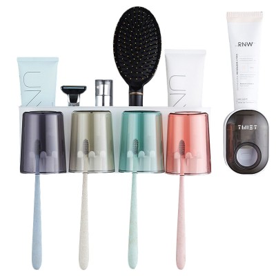 NeatHome Wall-Mounted Toothbrush Holder Set, No-Drill Bathroom Organizer with Automatic Toothpaste Dispenser & Cups