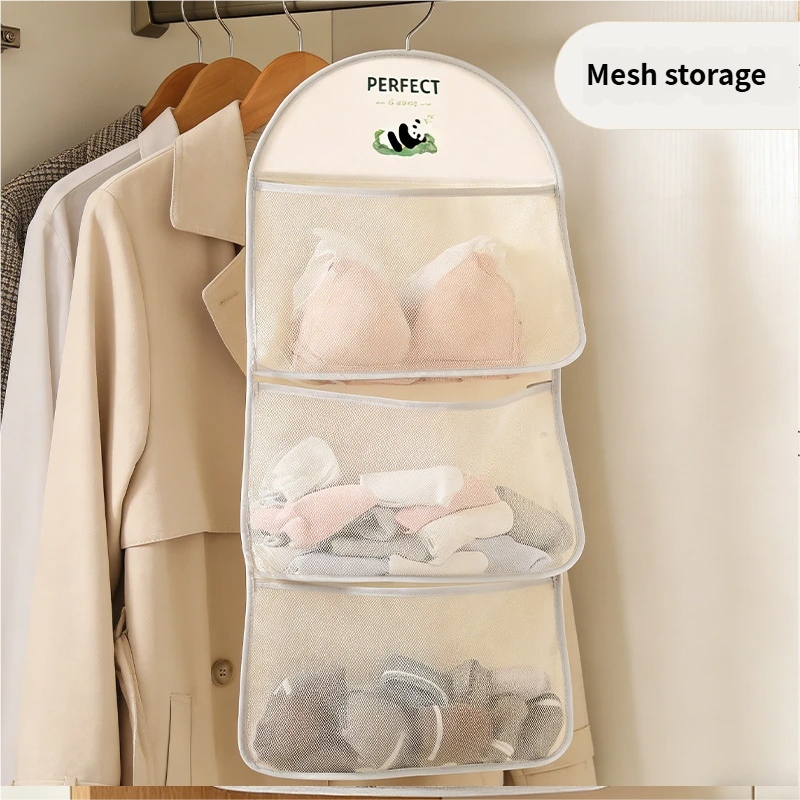 NeatHome Hanging Underwear Organizer, 3-Tier Wall Mounted Mesh Storage Bag for Lingerie, Socks, Bras