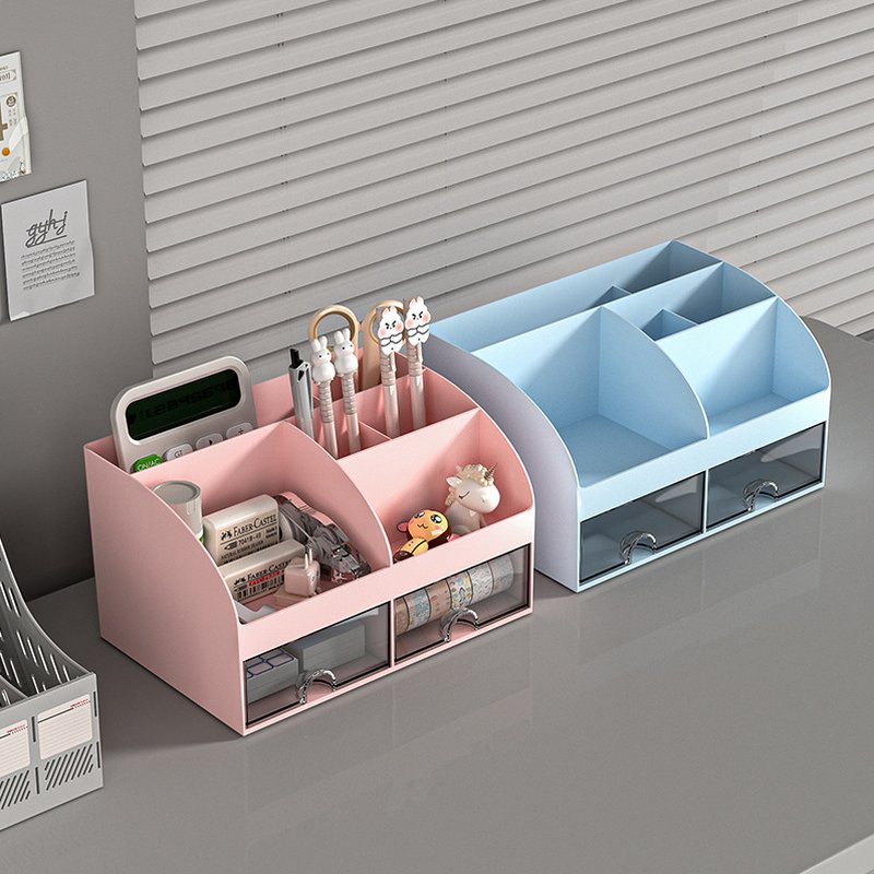 NeatHome Desk Organizer with 2 Drawers, Multi-Compartment Desktop Stationery Storage Caddy for Office & School Supplies