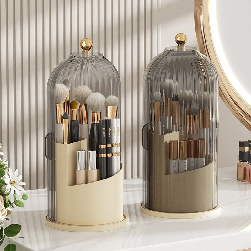 NeatHome Rotating Makeup Brush Holder with Lid, Dustproof Spinning Cosmetic Organizer for Vanity