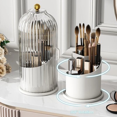NeatHome Rotating Makeup Brush Holder with Lid, Dustproof Spinning Cosmetic Organizer for Vanity