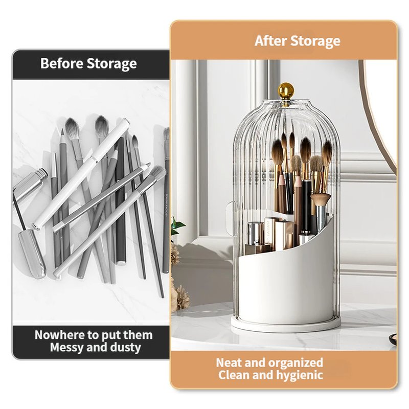 NeatHome Rotating Makeup Brush Holder with Lid, Dustproof Spinning Cosmetic Organizer for Vanity