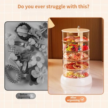 NeatHome 360° Rotating Hair Accessory Organizer, Multi-Layer Kids Hair Clip Hair Tie Storage Box with Lid