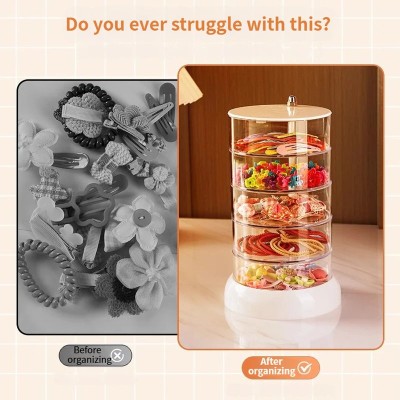NeatHome 360° Rotating Hair Accessory Organizer, Multi-Layer Kids Hair Clip Hair Tie Storage Box with Lid