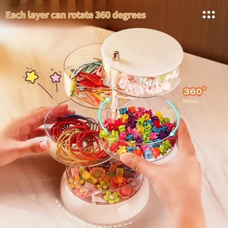 NeatHome 360° Rotating Hair Accessory Organizer, Multi-Layer Kids Hair Clip Hair Tie Storage Box with Lid