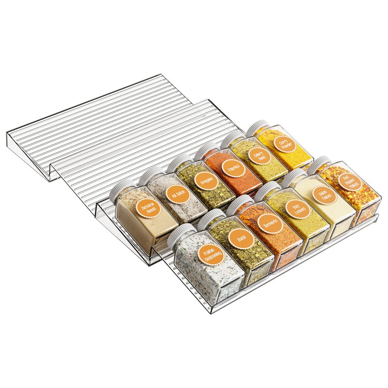 Adjustable Tiered Spice Rack Organizer, Clear Seasoning Bottle Display Shelf