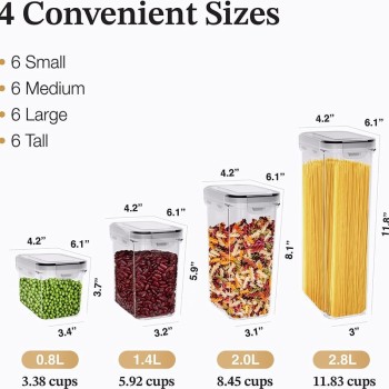 Airtight Food Storage Containers, Clear Plastic Pantry Organizer Jars for Grains, Pasta & Dry Snacks