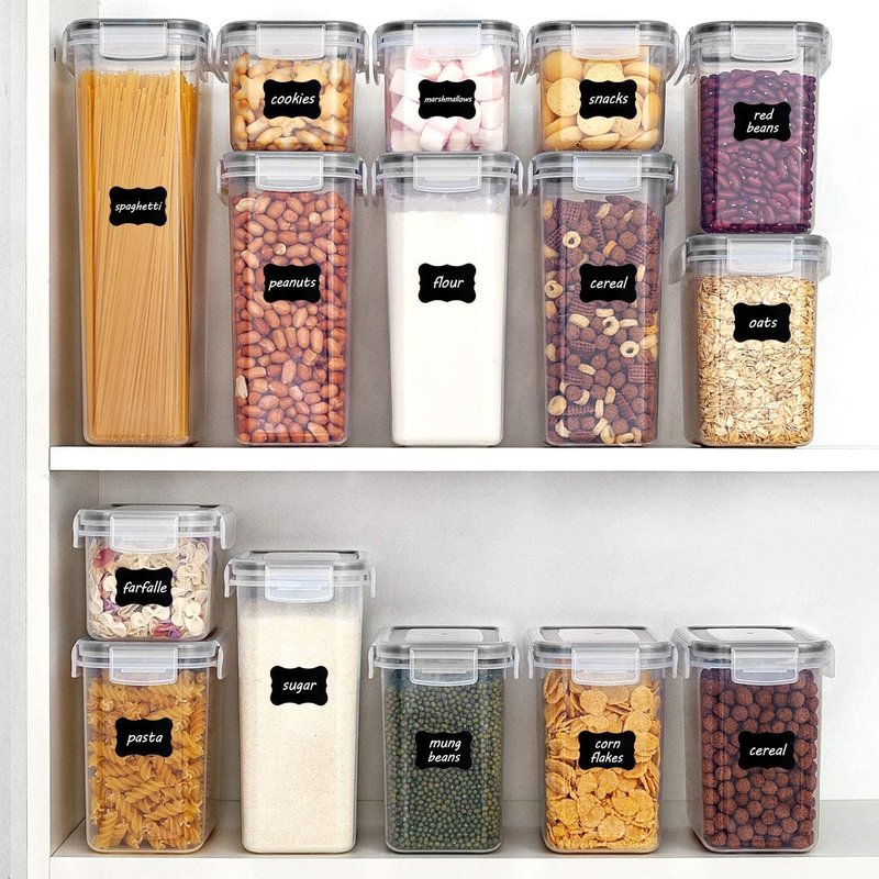 Airtight Food Storage Containers, Clear Plastic Pantry Organizer Jars for Grains, Pasta & Dry Snacks