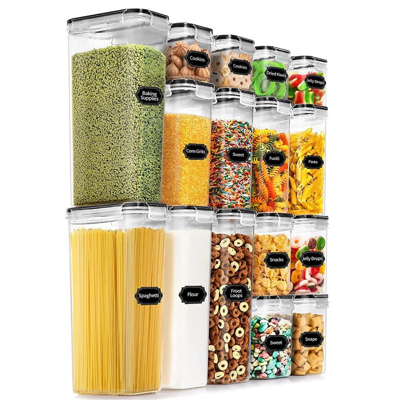 Airtight Food Storage Containers, Clear Plastic Pantry Organizer Jars for Grains, Pasta & Dry Snacks
